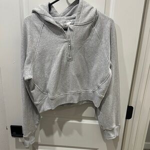 Athleta Heather Gray Cropped Half-Zip Hoodie